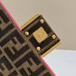 FI Baguette Small Brown Fabric Pink Border Bag For Woman 18cm/7in
