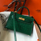 HM Mini Kelly 19 Green Crocodile Bag For Women, Handbags, Shoulder Bags 7.5in/19cm