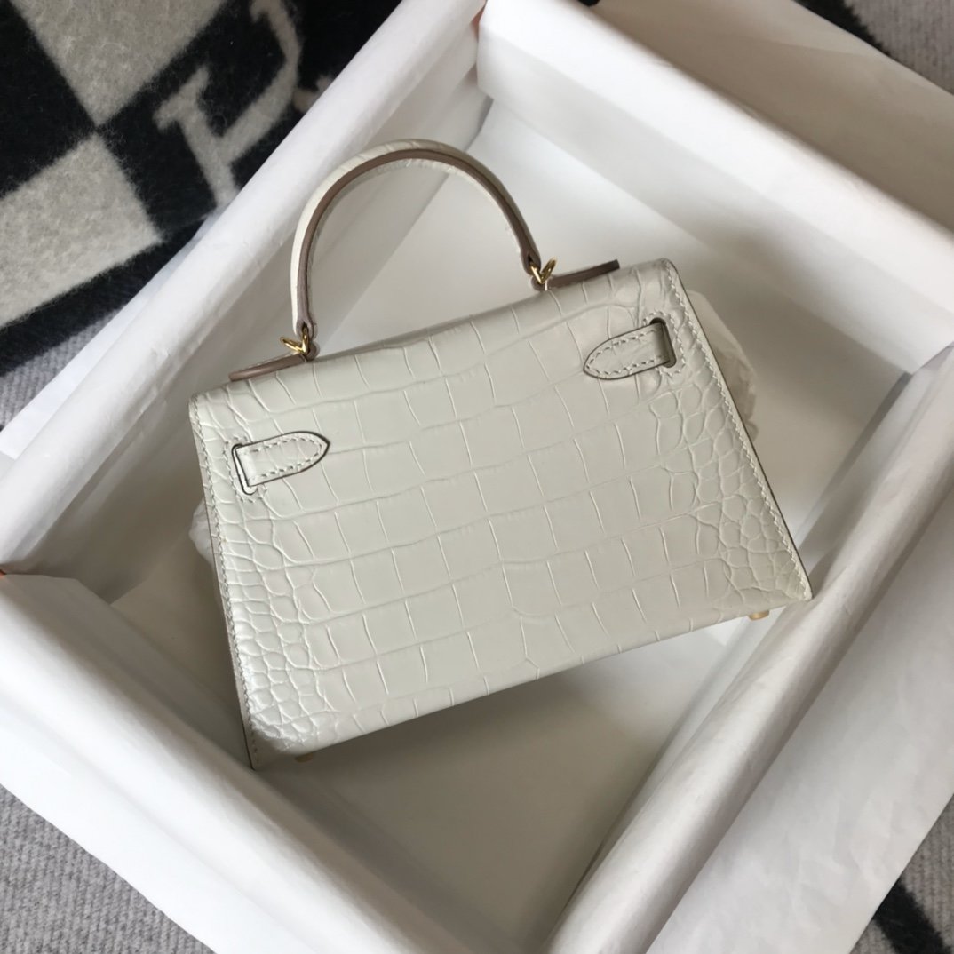 HM Mini Kelly 19 Beton Crocodile Bag For Women, Handbags, Shoulder Bags 7.5in/19cm