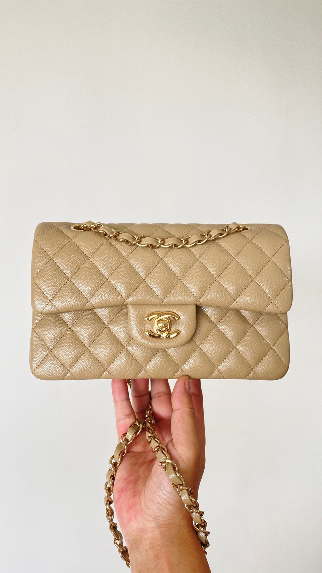 ChanelSmall Classic Handbag Beige For Women, Women’s Bags 9.1in/23cm