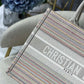 DI Medium Book Tote Bag Canvas Stripes Embroidery For Women 36cm/16.5in CD