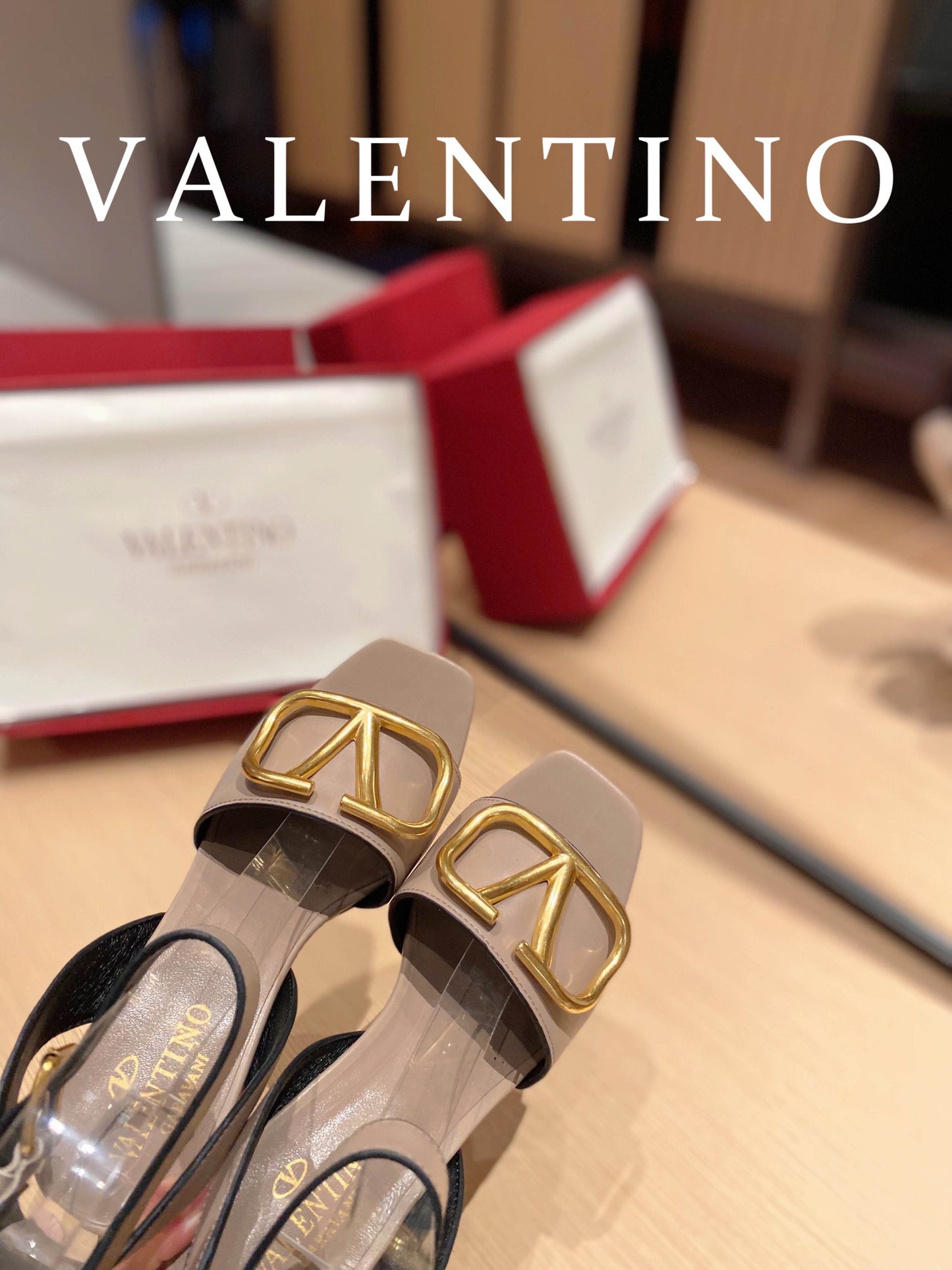 Valentino Garavani Strap Heeled Sandals With V Logo Signature Embellishment Beige For Women
