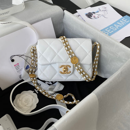 ChanelMini Flap Bag With Top Handle Gold Hardware White For Women, Women’s Handbags, Shoulder Bags 7.9in/20cm AS2431 