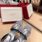 Valentino Garavani Strap Heeled Sandals With V Logo Crystal Embellishment Silver For Women