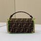 FI Baguette Small Brown Fabric Green Border Bag For Woman 18cm/7in