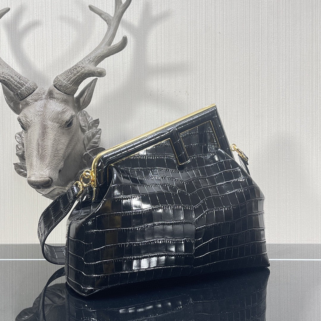 FI First Medium Black Crocodile Bag For Woman 32.5cm/13in