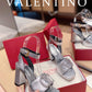 Valentino Garavani Strap Heeled Sandals With V Logo Crystal Embellishment Silver For Women