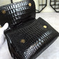 DG Medium Sicily Bag In Foiled Crocodile-Print Black For Women 10.2in/26cm DG