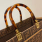 FI Sunshine Medium Brown FF jacquard fabric shopper Bag For Woman 31cm/12in