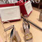 Valentino Garavani Strap Heeled Sandals With V Logo Signature Embellishment Beige For Women