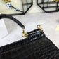 DG Medium Sicily Bag In Foiled Crocodile-Print Black For Women 10.2in/26cm DG