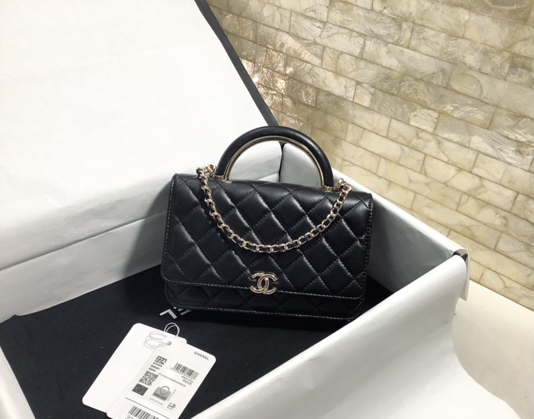 ChanelHand-Held Oblique Cross Bag Black For Women, Women’s Bags 6.7in/19cm