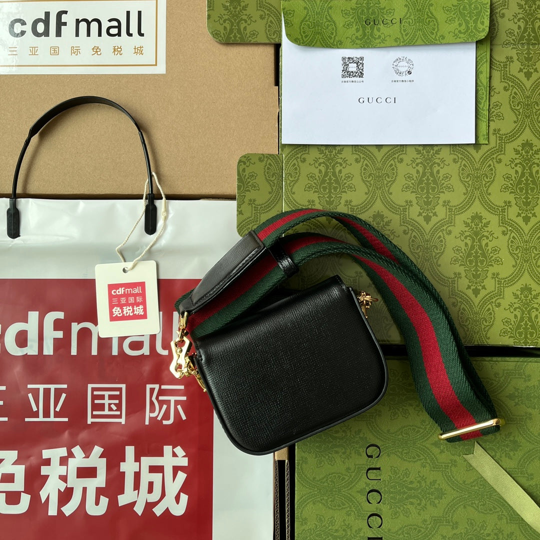 gg Horsebit 1955 Strap Wallet Black For Women, Women’s Bags 4.7in/12cm gg 699760 18YSG 1060