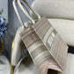 DI Large Book Tote Bag Canvas Stripes Embroidery For Women 42cm/16.5in CD