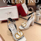 Valentino Garavani Strap Heeled Sandals With V Logo Signature Embellishment White For Women