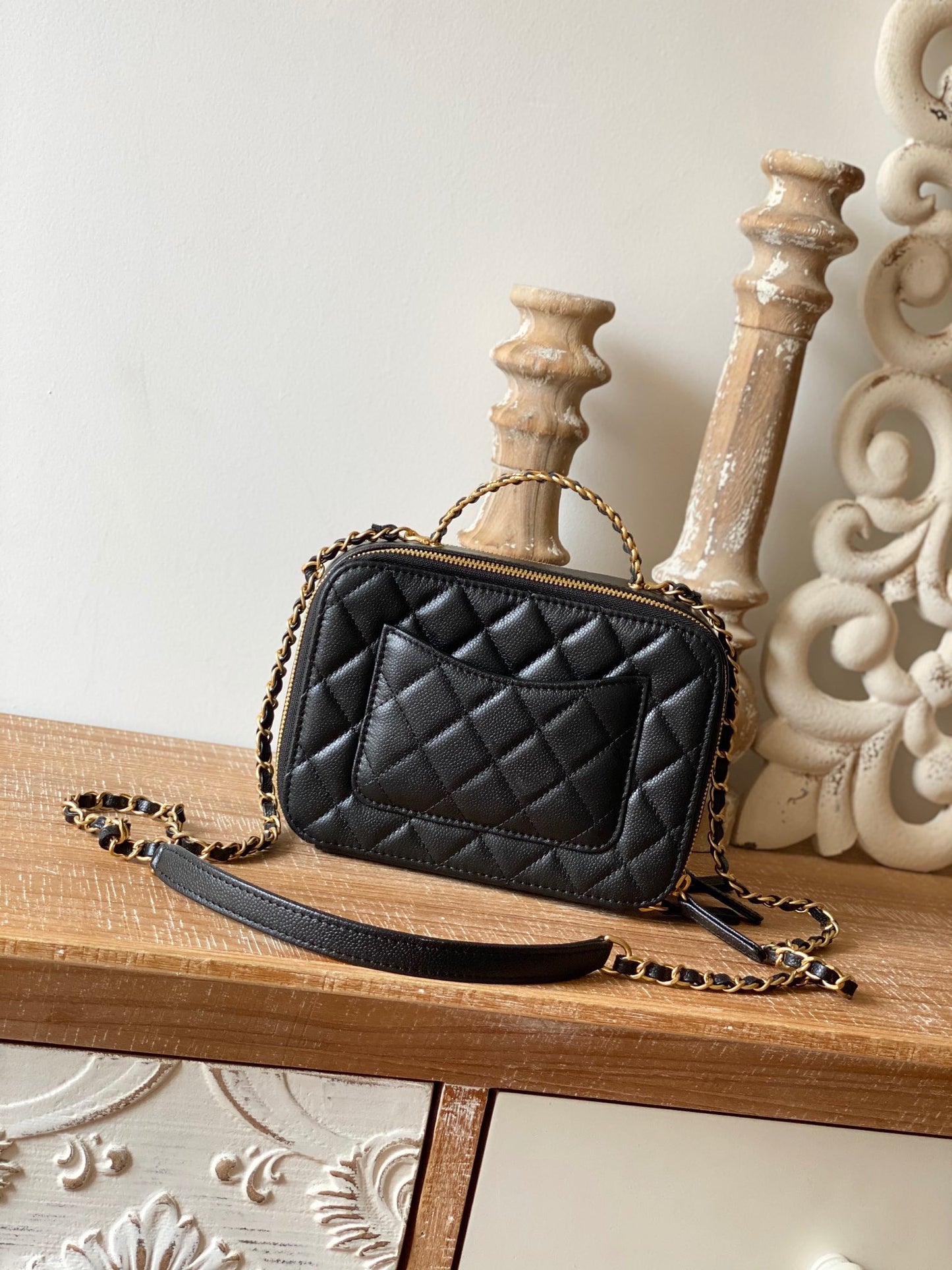 Chanel Small Vanity Case Gold Hardware Black For Women, Women’s Handbags, Shoulder Bags 5.9in/15cm AS3228 B08008 94305