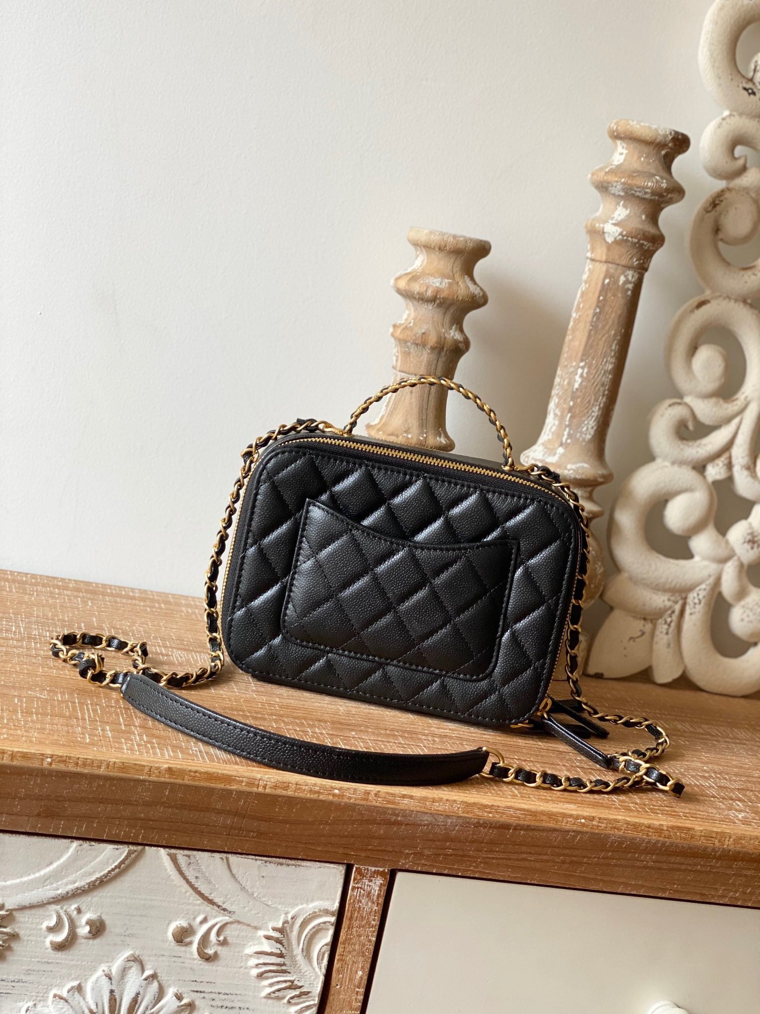 Chanel Small Vanity Case Gold Hardware Black For Women, Women’s Handbags, Shoulder Bags 5.9in/15cm AS3228 B08008 94305