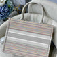 DI Large Book Tote Bag Canvas Stripes Embroidery For Women 42cm/16.5in CD