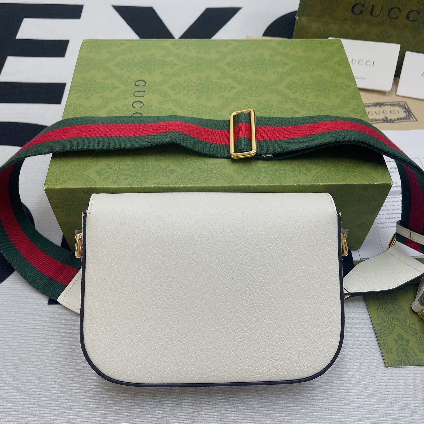gg x Adidas Horsebit 1955 Mini Bag White For Women, Women’s Bags 8.1in/21cm gg 658574 U3ZDG 8727