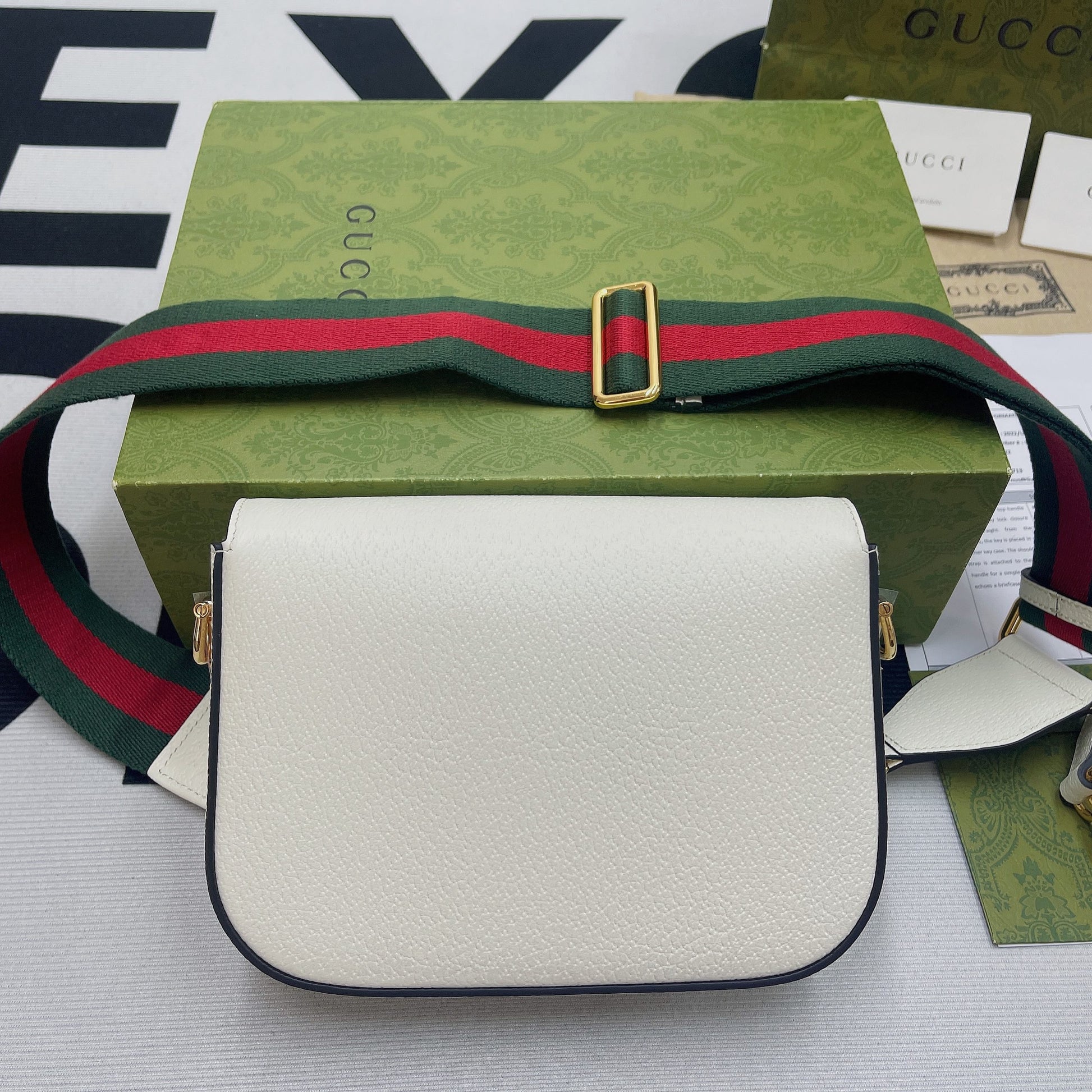 gg x Adidas Horsebit 1955 Mini Bag White For Women, Women’s Bags 8.1in/21cm gg 658574 U3ZDG 8727