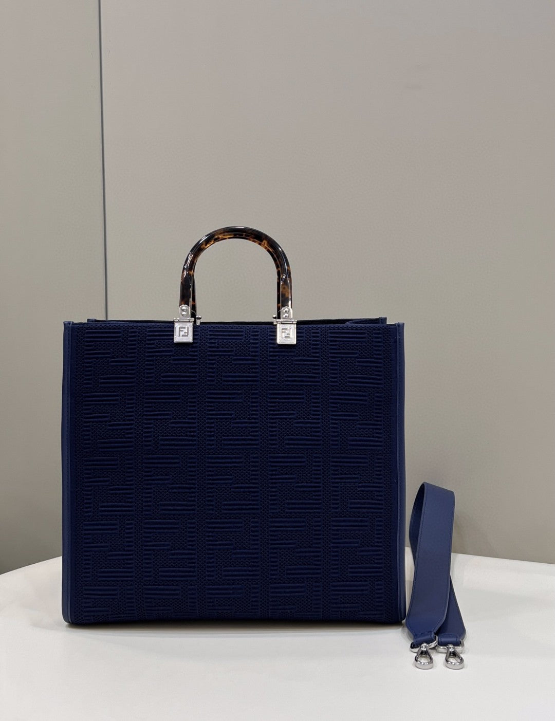 FI Sunshine Medium Navy Blue FF fabric shopper Bag For Woman 31cm/12in
