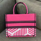 DI Medium Book Tote Bright Blue and Bright Pink D-Jungle Pop Embroidery, Blue/Pink, For Women Women’s Handbags Shoulder Bags, 36cm CD M1296ZRON_M885