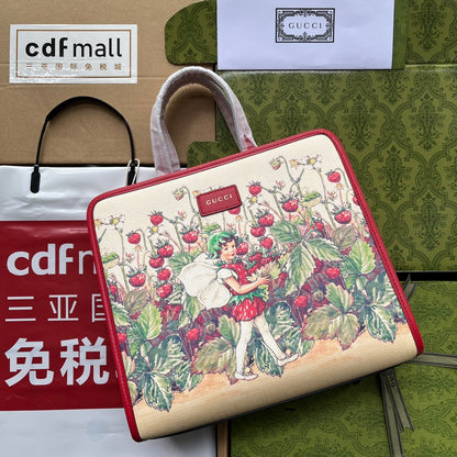 gg Children’s Tote Bag With Strawberry Fairy Print Red For Women, Women’s Bags 11in/28cm gg‎ ‎630542 U6IAN 8257