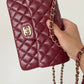 ChanelSmall Classic Handbag Dark Red For Women, Women’s Bags 9.1in/23cm