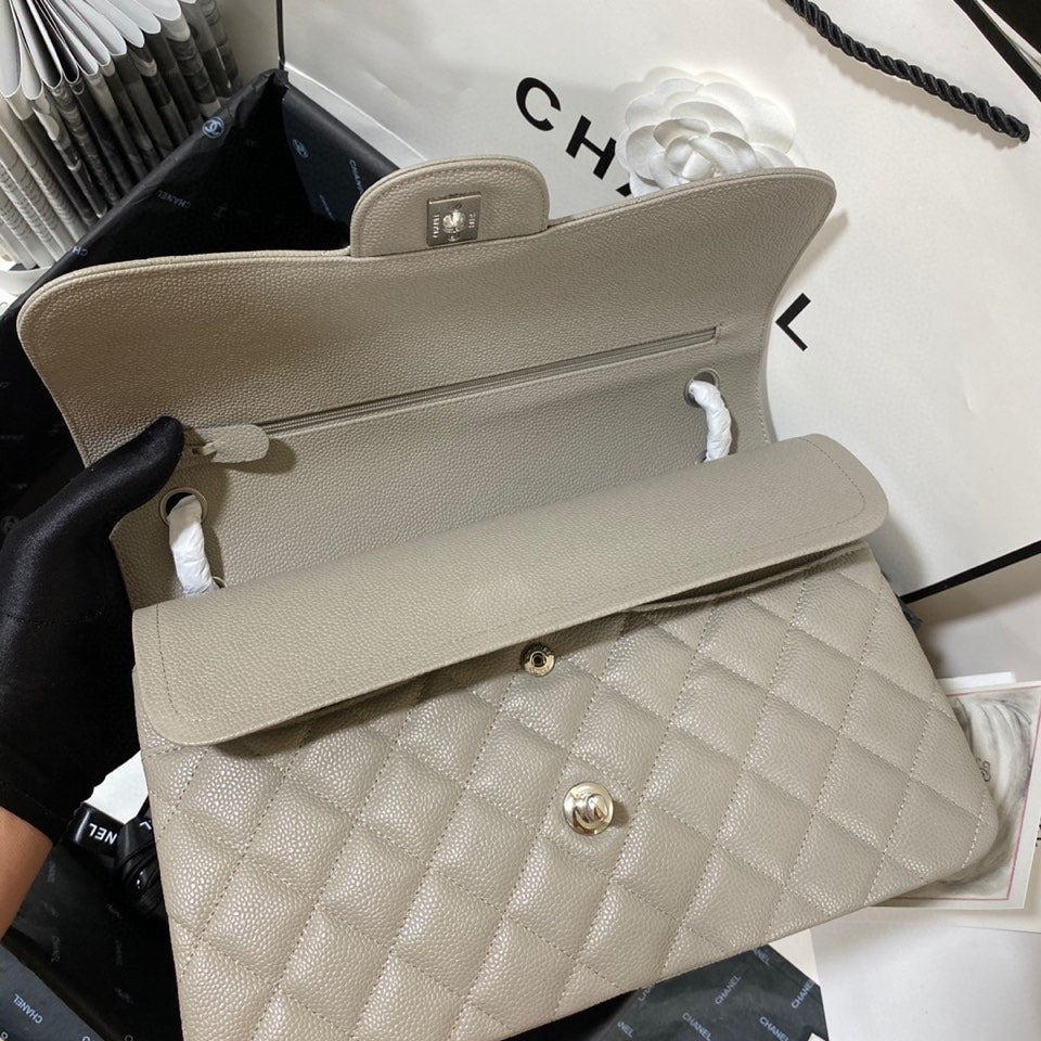 ChanelLarge Classic Handbag Silver Hardware Grey For Women, Women’s Handbags, Shoulder Bags 11.8in/30cm