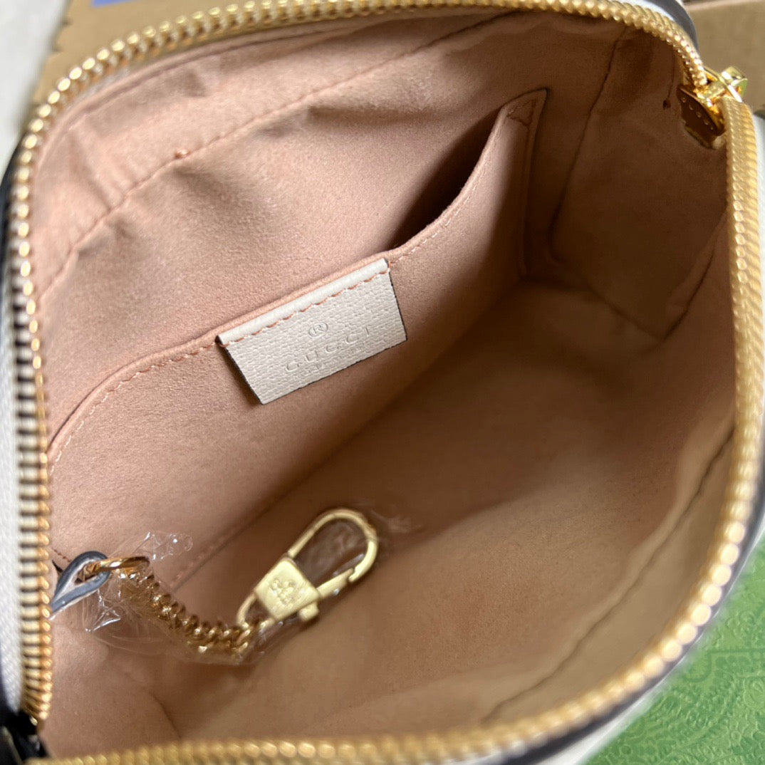 gg Ophidia Mini gg Bag Beige And Ebony gg Supreme Canvas, With White For Women  7in/17.5cm gg 517350 96IWS 9794