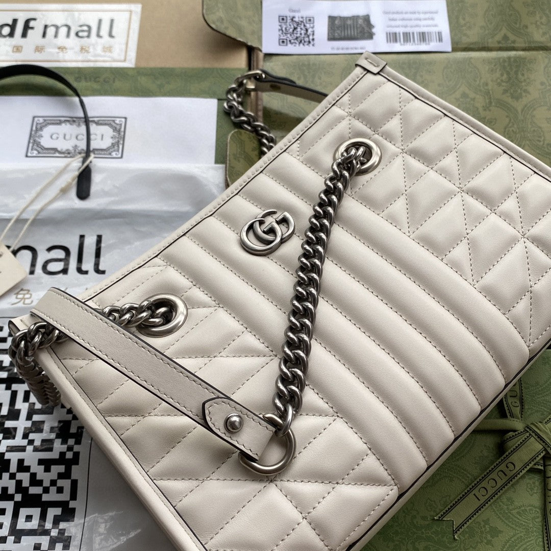 gg Marmont Small Tote Bag White Matelasses For Women 10.4in/26.5cm gg