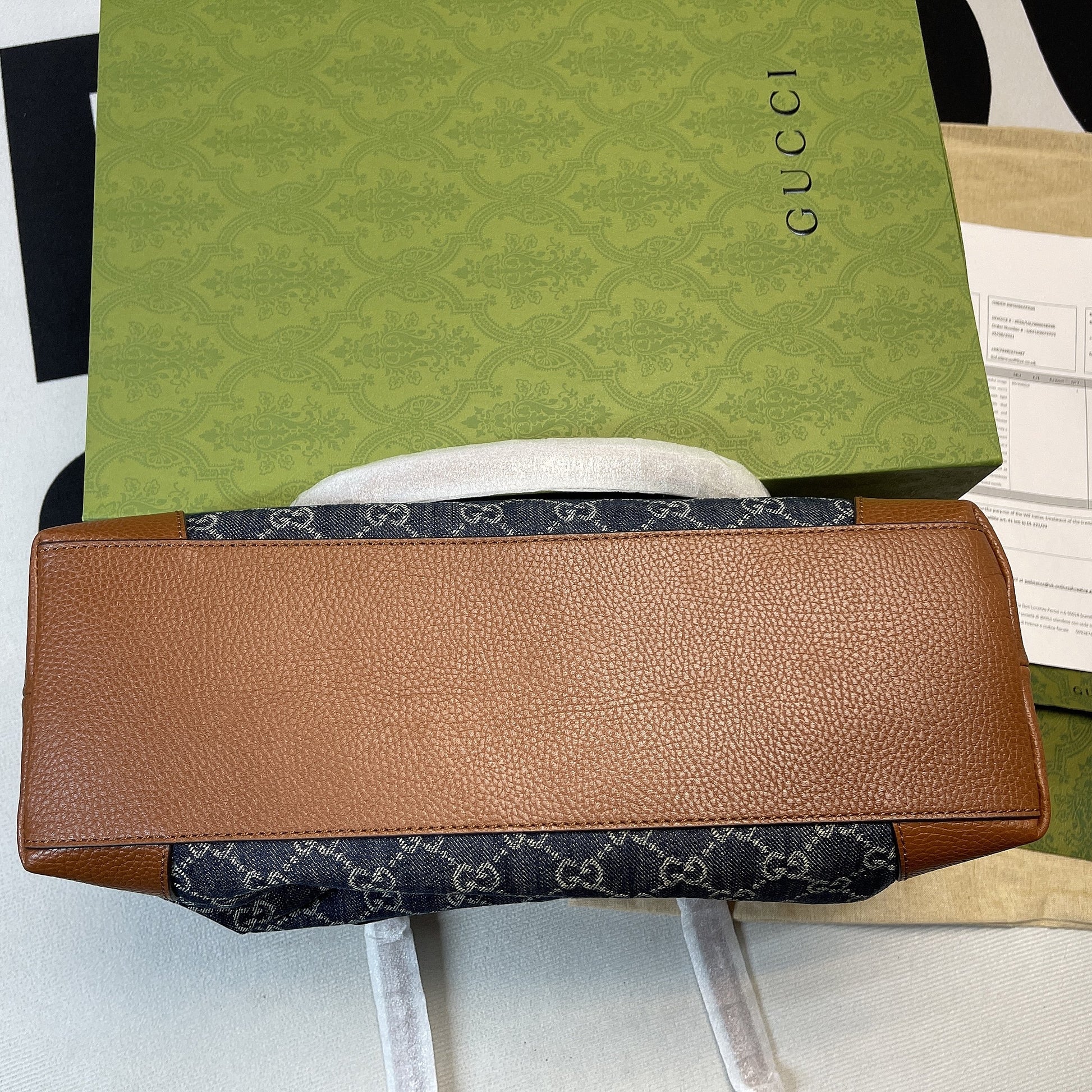 gg Ophidia gg Medium Tote Dark Blue And Ivory Eco Washed Organic gg Jacquard Denim  For Women 15in/38cm gg ‎631685 2KQgg 8375