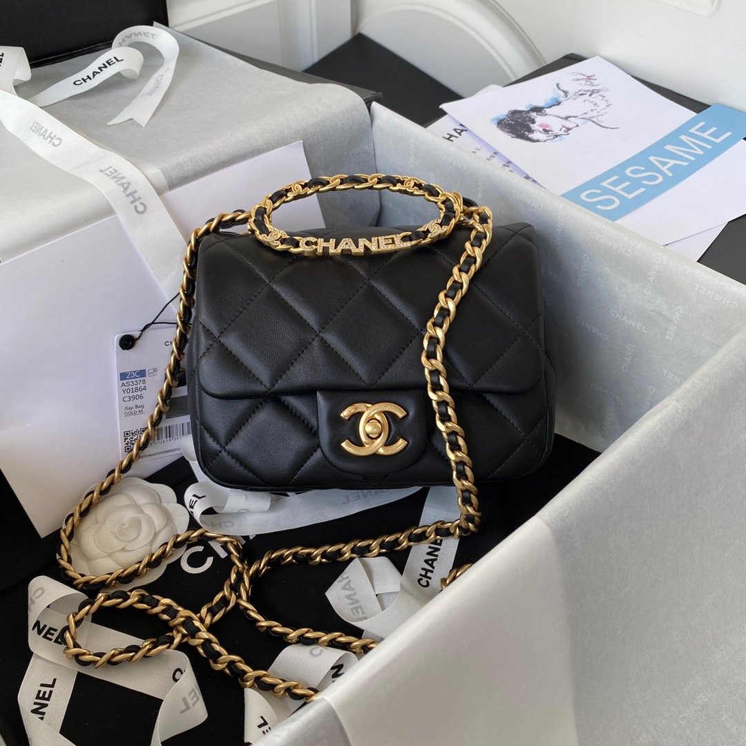 ChanelSmall Flap Bag Gold Hardware Black For Women, Women’s Handbags, Shoulder Bags 7.9in/20cm AS3450