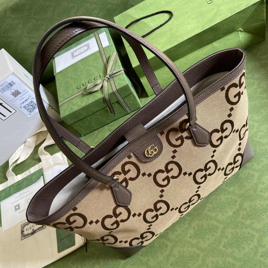 gg Ophidia Jumbo gg Medium Tote Camel And Ebony Jumbo Canvas For Women 15in/38cm gg