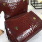 DG Medium Sicily Bag In Foiled Crocodile-Print Burgundy For Women 10.2in/26cm DG