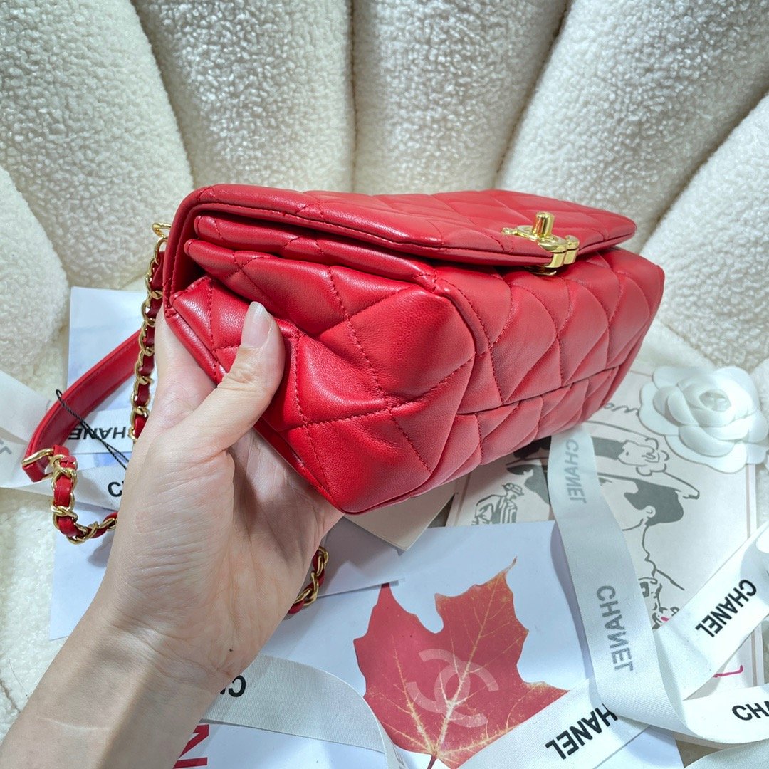 Chanel Flap Bag Gold Hardware Red For Women, Women’s Handbags, Shoulder Bags 7.9in/20cm AS3366