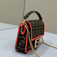 FI Baguette Small Brown Fabric Orange Border Bag For Woman 18cm/7in