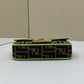 FI Baguette Small Brown Fabric Green Border Bag For Woman 18cm/7in