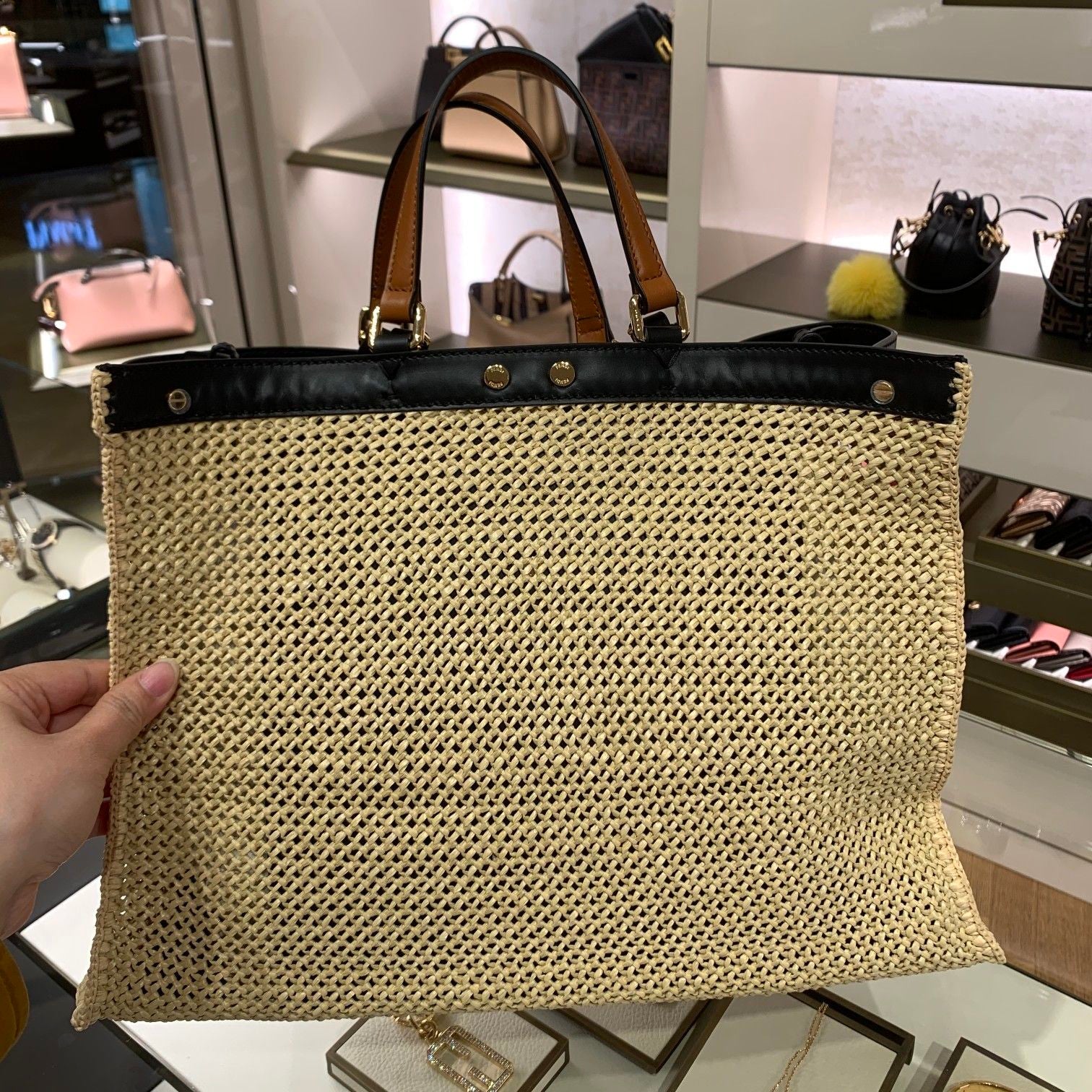 FI Peekaboo X-tote Medium Woven Straw Tote Bag For Women, Women’s Handbags 16.1in/41cm FF
