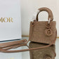 DI Mini Lady Bag Cannage with Beaded Motif, Brown, For Women Women’s Handbags, Crossbody Bags, 18cm CD