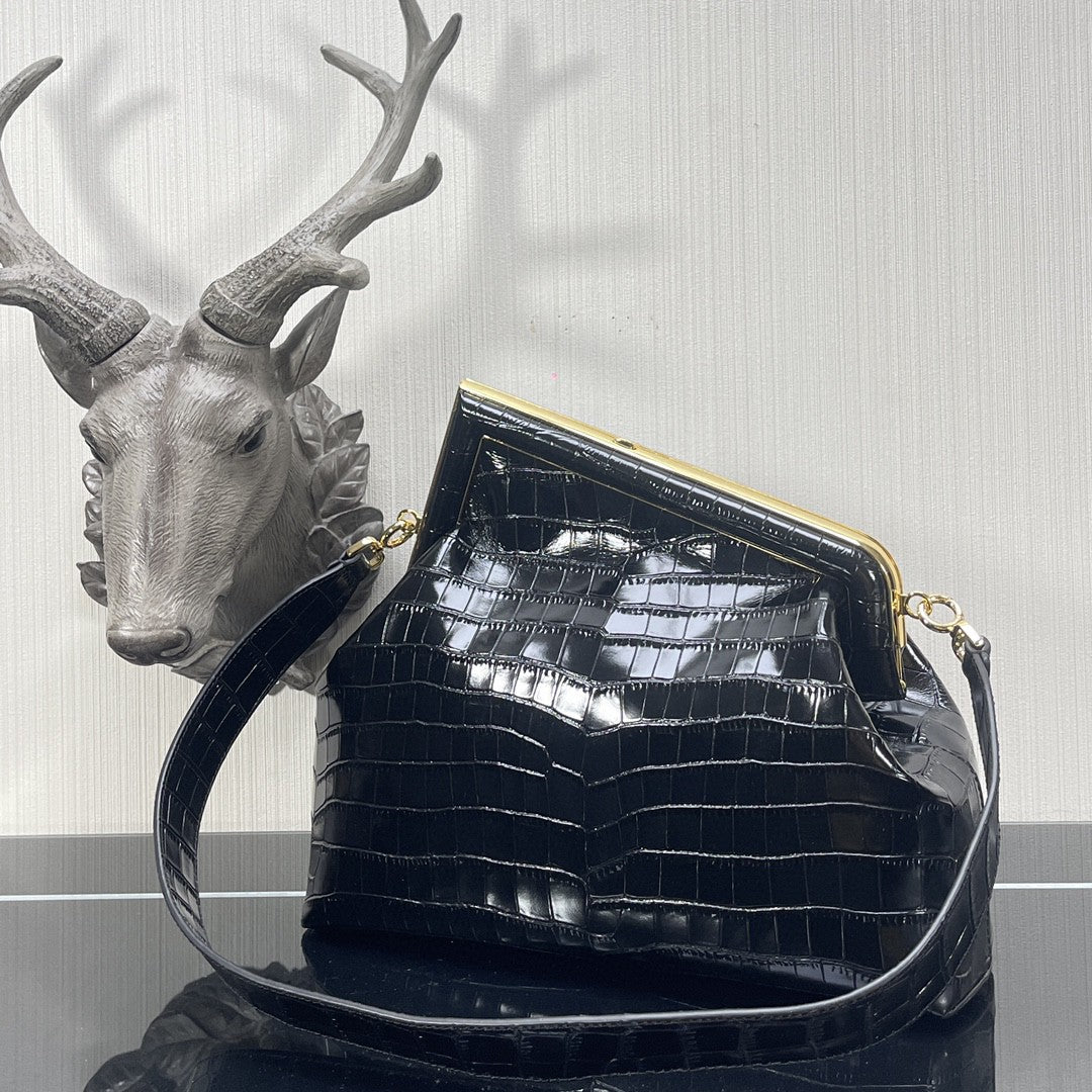 FI First Medium Black Crocodile Bag For Woman 32.5cm/13in