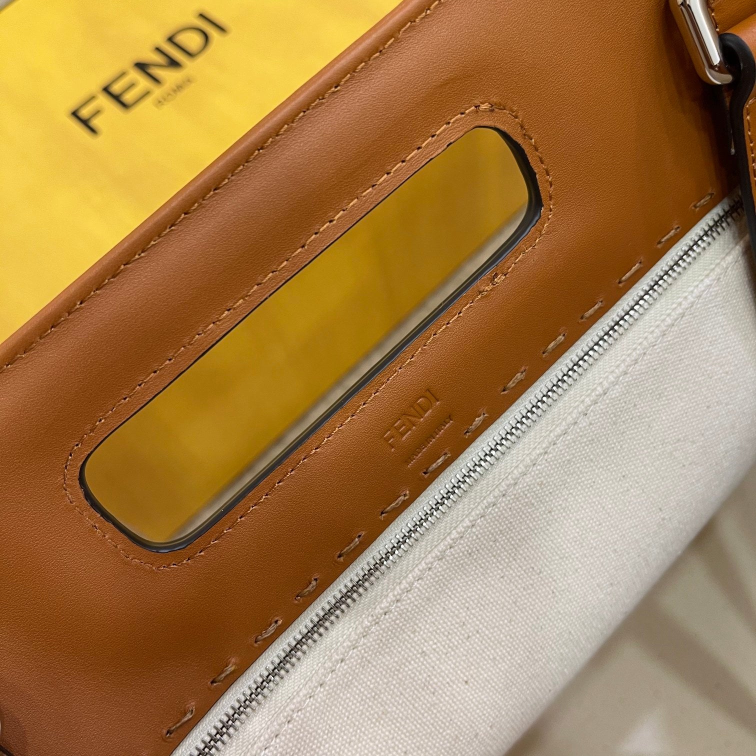 FI Canvas Tote Bag Beige/Brown For Women, Women’s Handbags 18.1in/46cm FF 7VA480