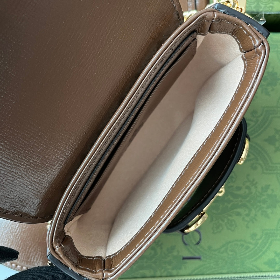 gg Horsebit 1955 Strap Wallet Brown For Women, Women’s Bags 4.7in/12cm gg ‎699760 HUHHG 8565