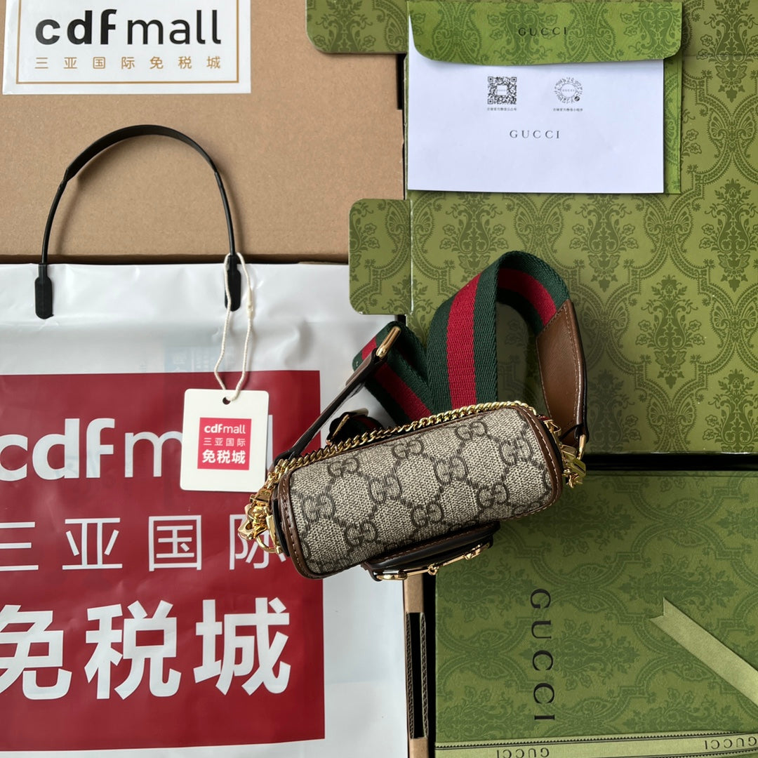 gg Horsebit 1955 Strap Wallet Brown For Women, Women’s Bags 4.7in/12cm gg ‎699760 HUHHG 8565