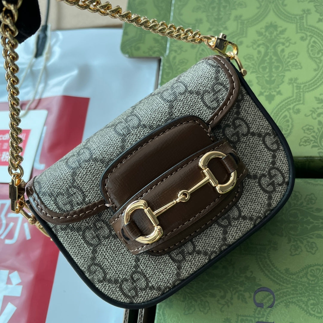gg Horsebit 1955 Strap Wallet Brown For Women, Women’s Bags 4.7in/12cm gg ‎699760 HUHHG 8565