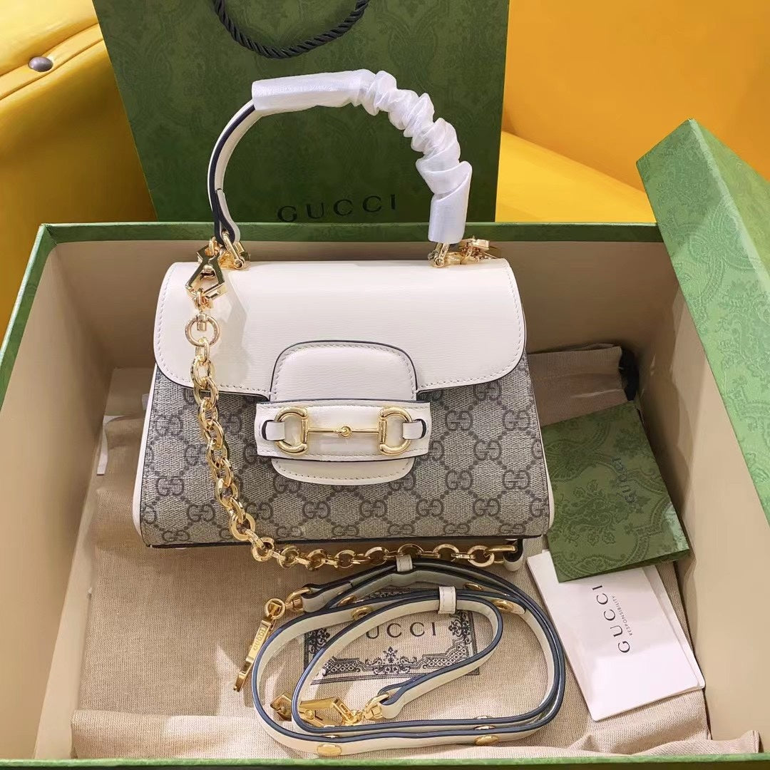 gg Horsebit 1955 Mini Bag White For Women, Women’s Bags 8.7in/22cm gg ‎703848 92TCK 9761