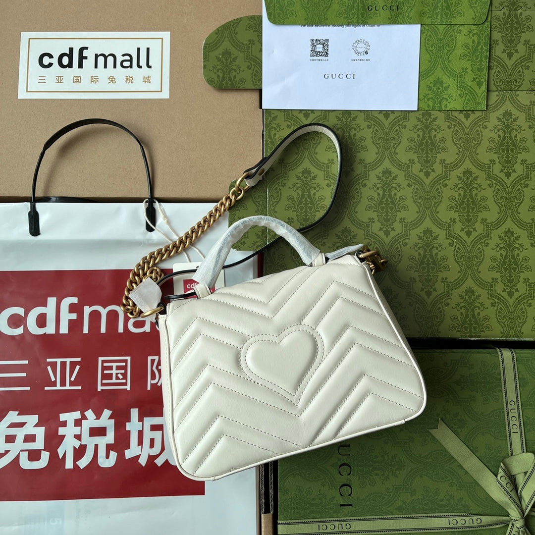 gg Marmont Mini Top Handle Bag White For Women, Women’s Bags 8.3in/21cm gg ‎547260 DTDIT 9022