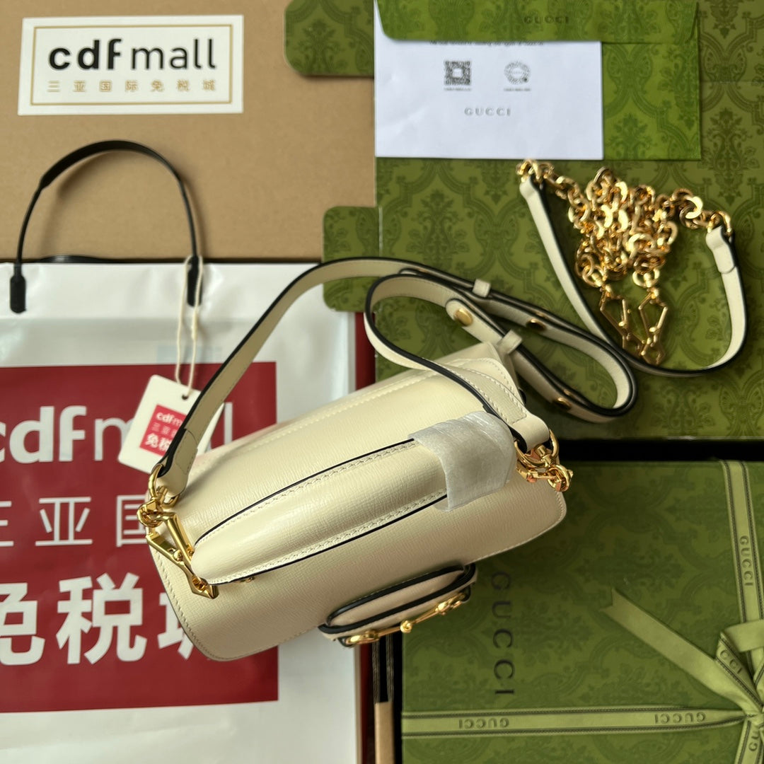 gg Ophidia gg Horsebit 1955 Mini Bag White For Women, Women’s Bags 8.6in/22cm gg