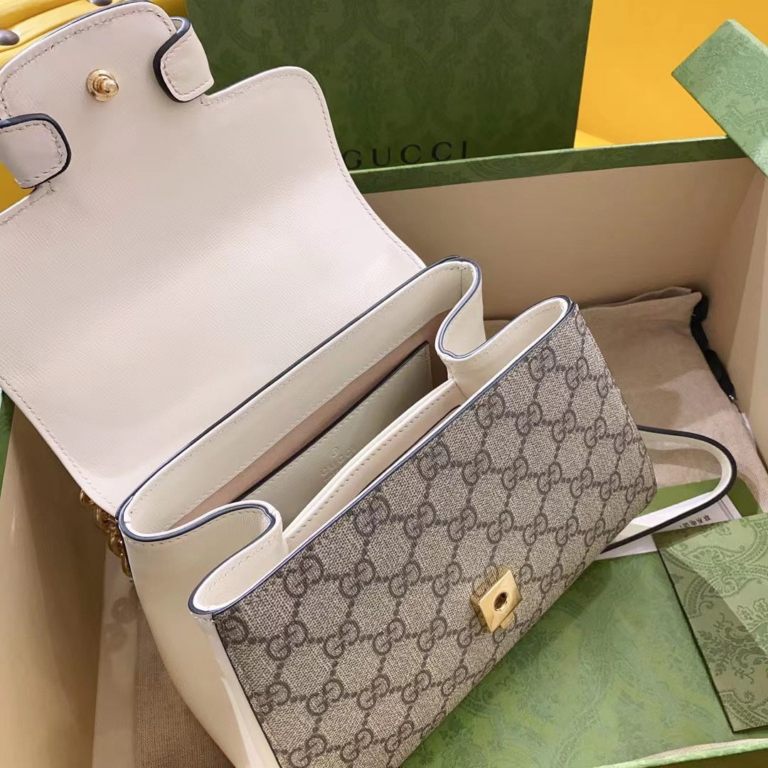 gg Horsebit 1955 Mini Bag White For Women, Women’s Bags 8.7in/22cm gg ‎703848 92TCK 9761