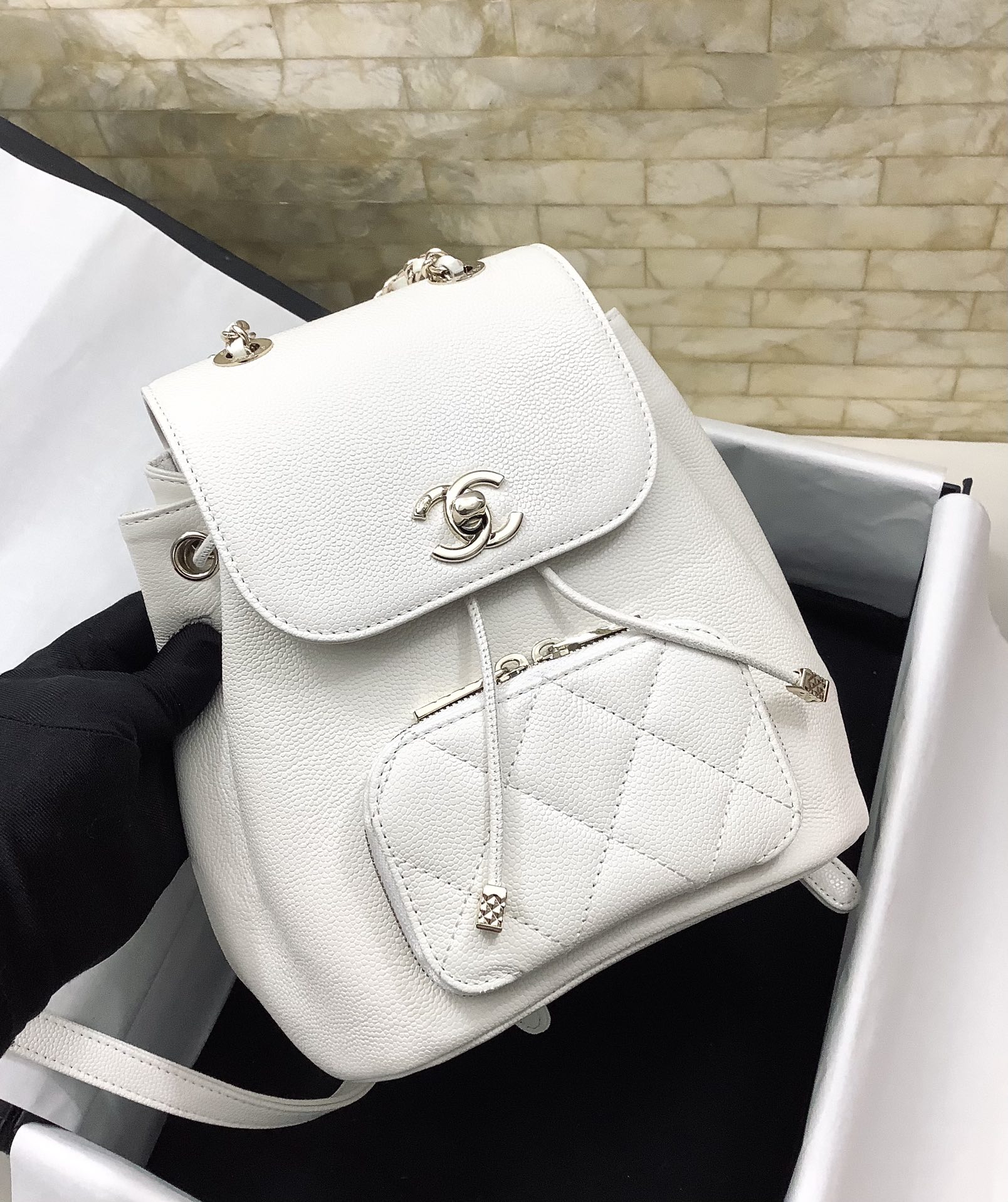 ChanelSmall Affinity Backpack White For Women, Women’s Bags 9.8in/25cm